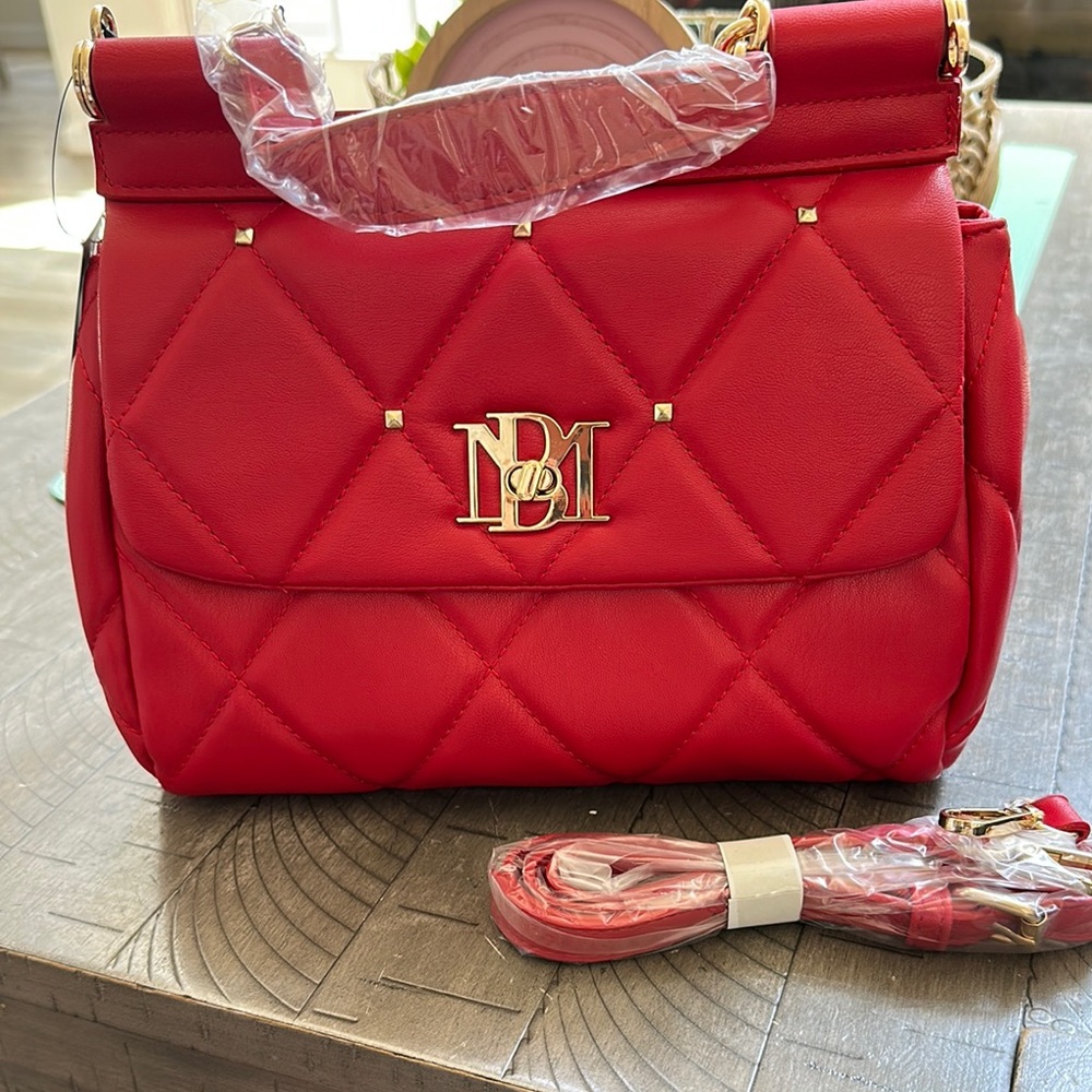 Badgley Mischka Red Quilted Shoulder Bag